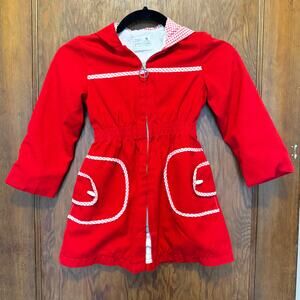 Vintage Sears‎ Hooded Red Gingham Dress Jacket Coat 6 44.5” to 47” Girls Kids